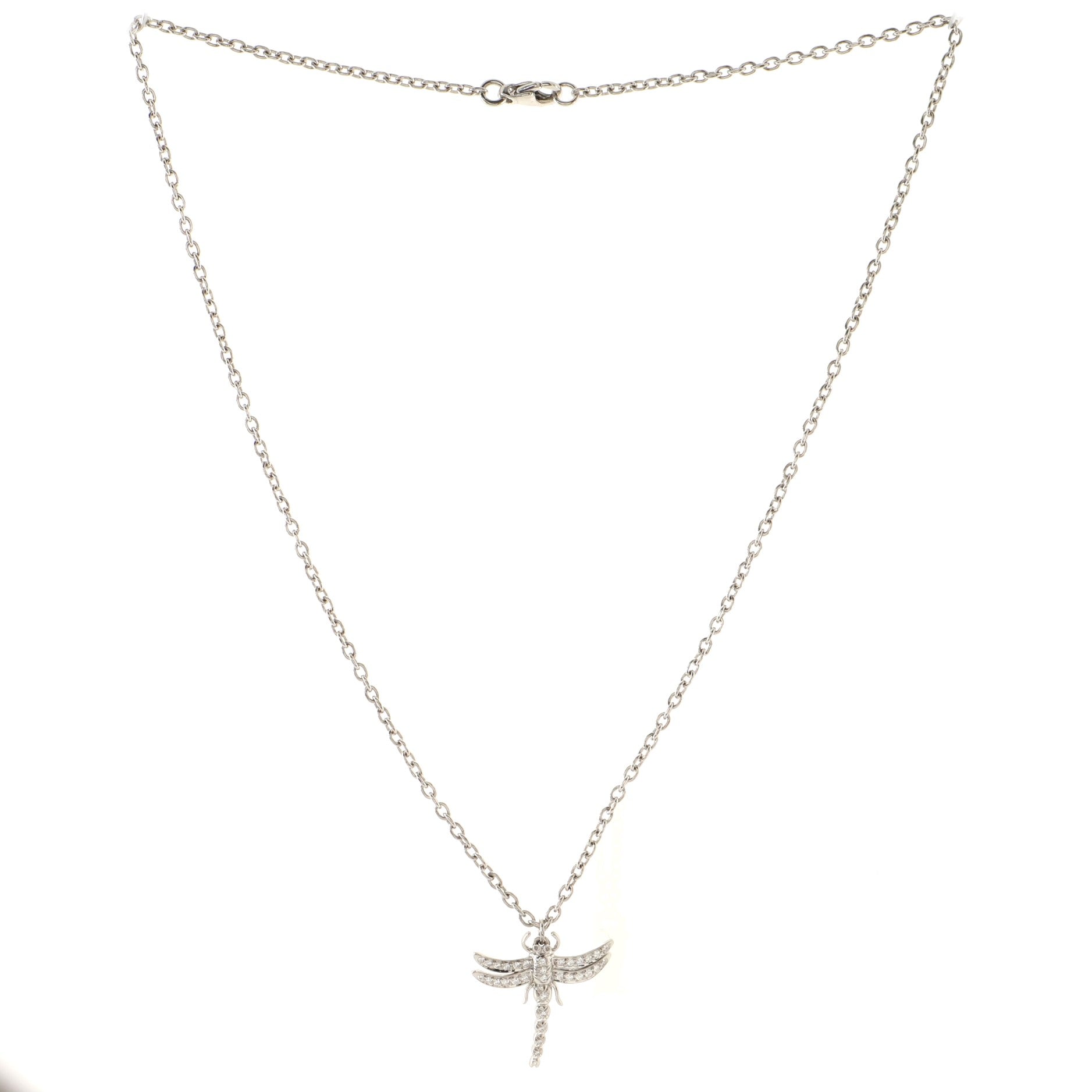 Dragonfly Pendant Necklace Platinum with Diamonds