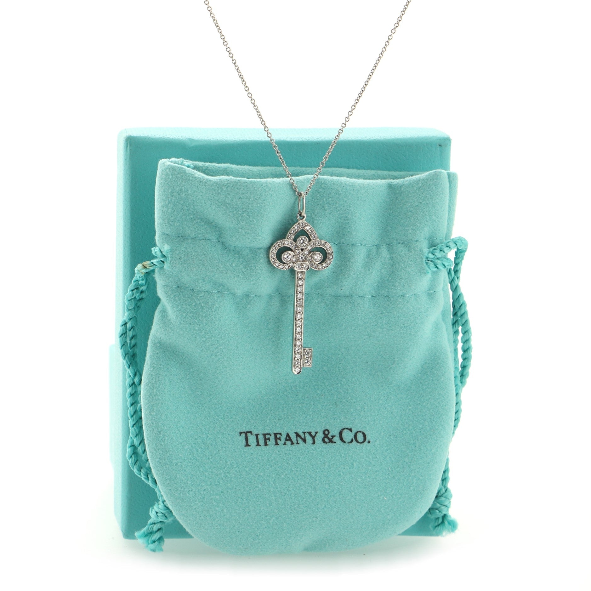 Fleur de Lis Key Pendant Necklace Platinum with Diamonds