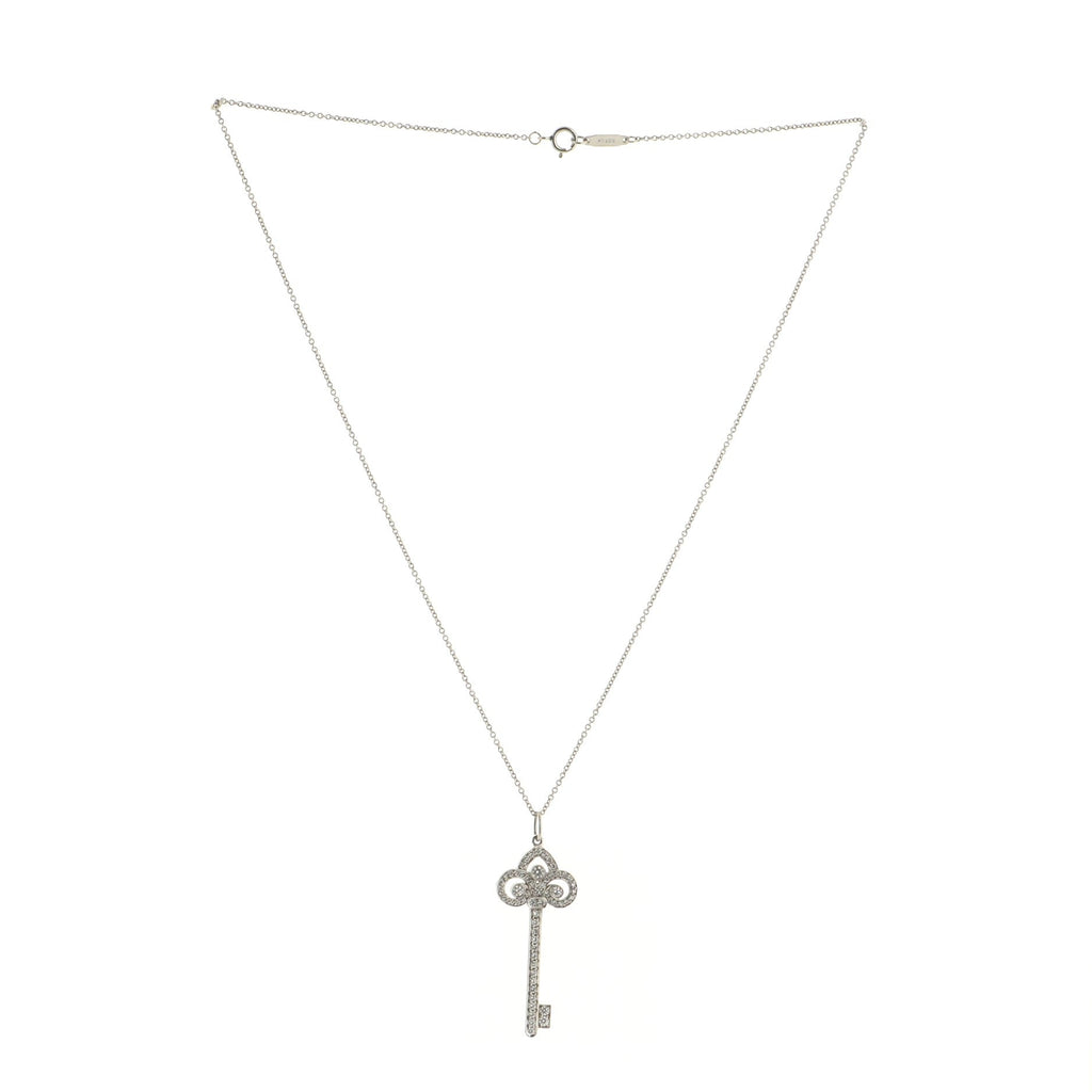 Fleur de Lis Key Pendant Necklace Platinum with Diamonds