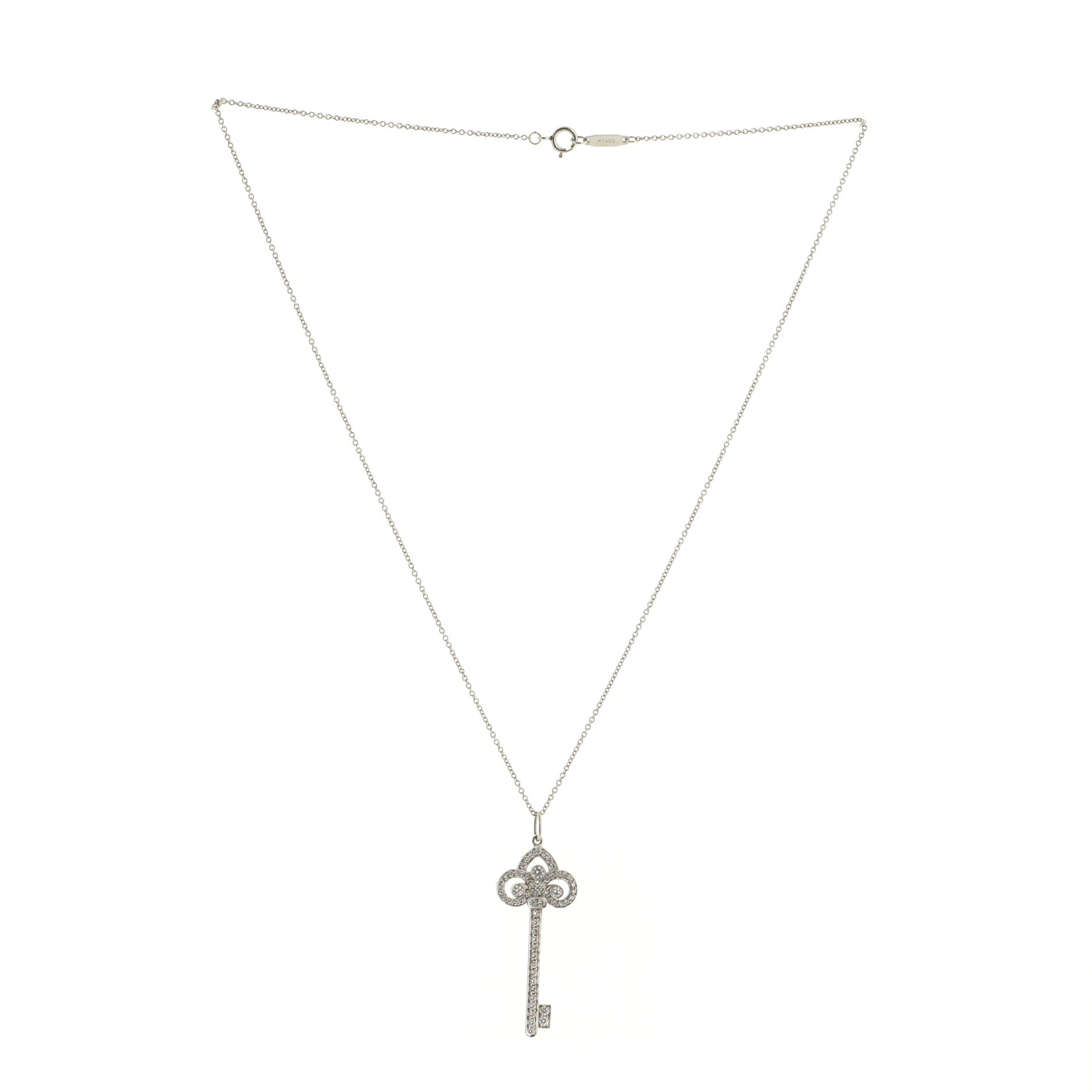 Fleur de Lis Key Pendant Necklace Platinum with Diamonds