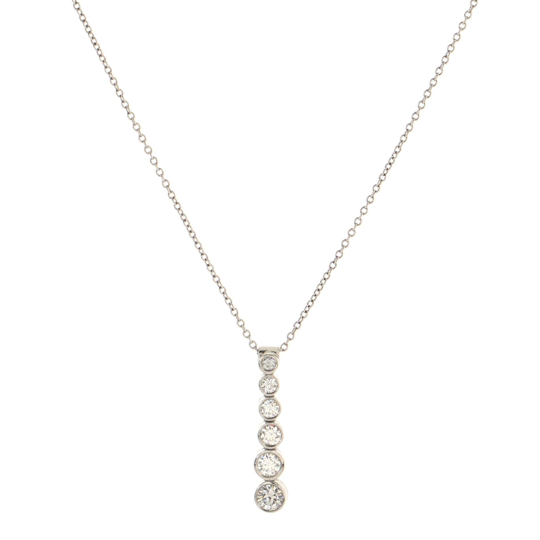 Jazz Graduated Drop Pendant Necklace Platinum with Diamonds