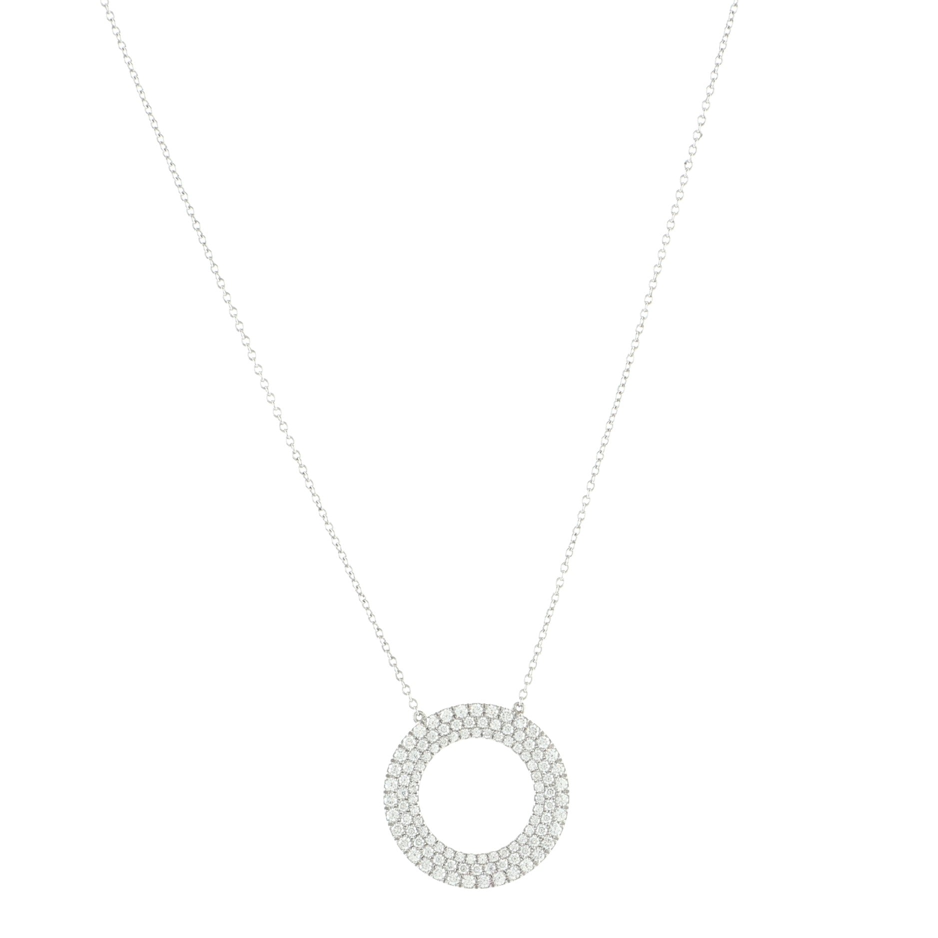Metro Three-Row Circle Pendant Necklace 18K White Gold and Diamonds