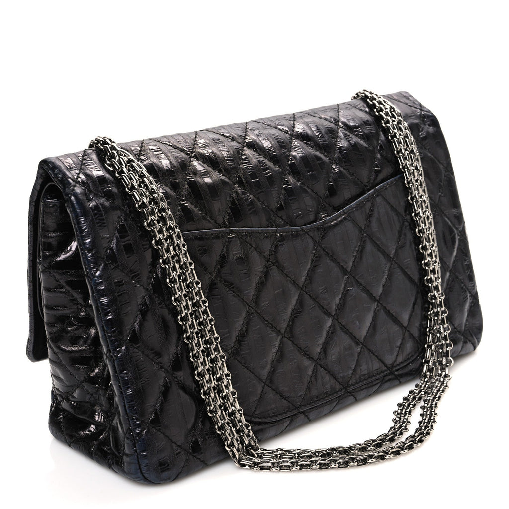 Metallic Calfskin Striped 2.55 Reissue 227 Flap Black