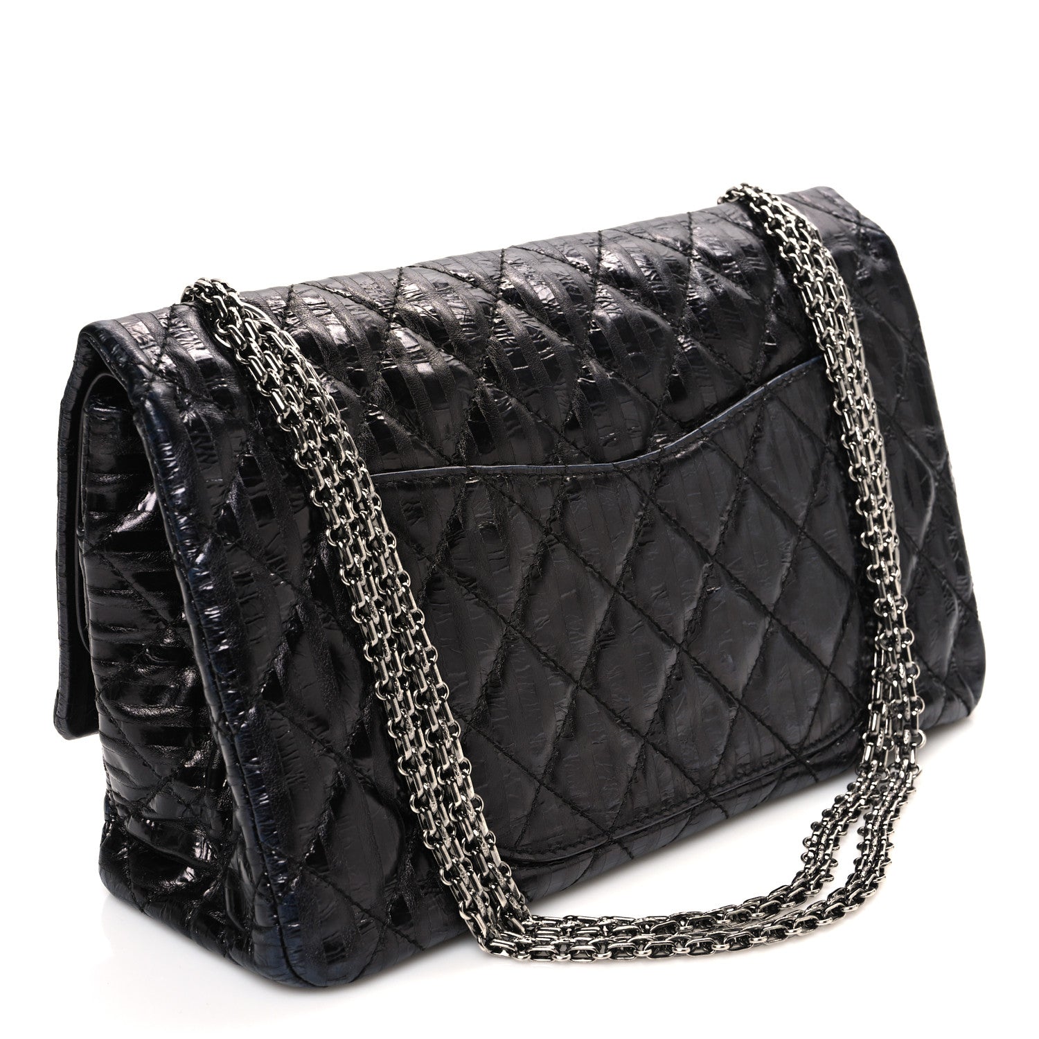 Metallic Calfskin Striped 2.55 Reissue 227 Flap Black