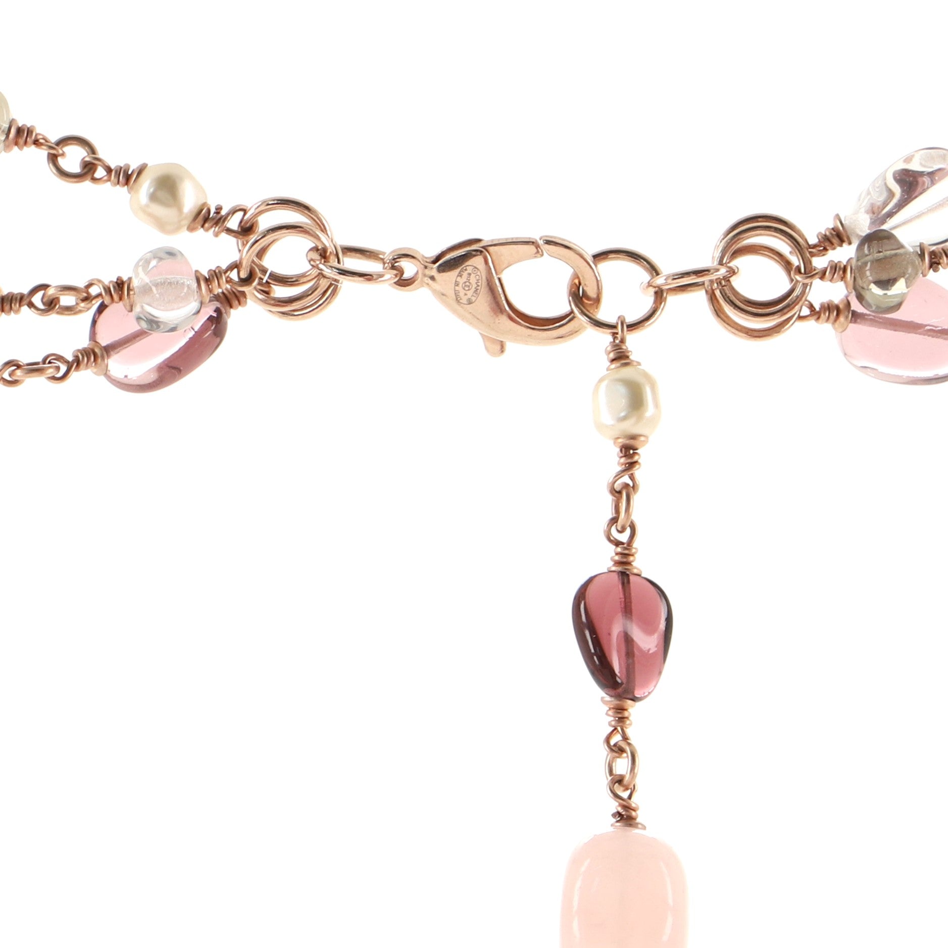 CC Triple Strand Necklace Crystal Embellished Metal with Faux Pearls and Beads