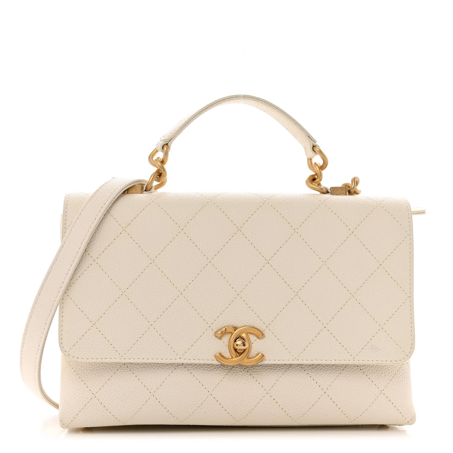 Grained Calfskin Small Stitched Flap White