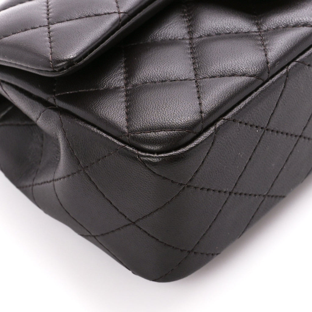Lambskin Quilted Mini Rectangular Flap Dark Brown