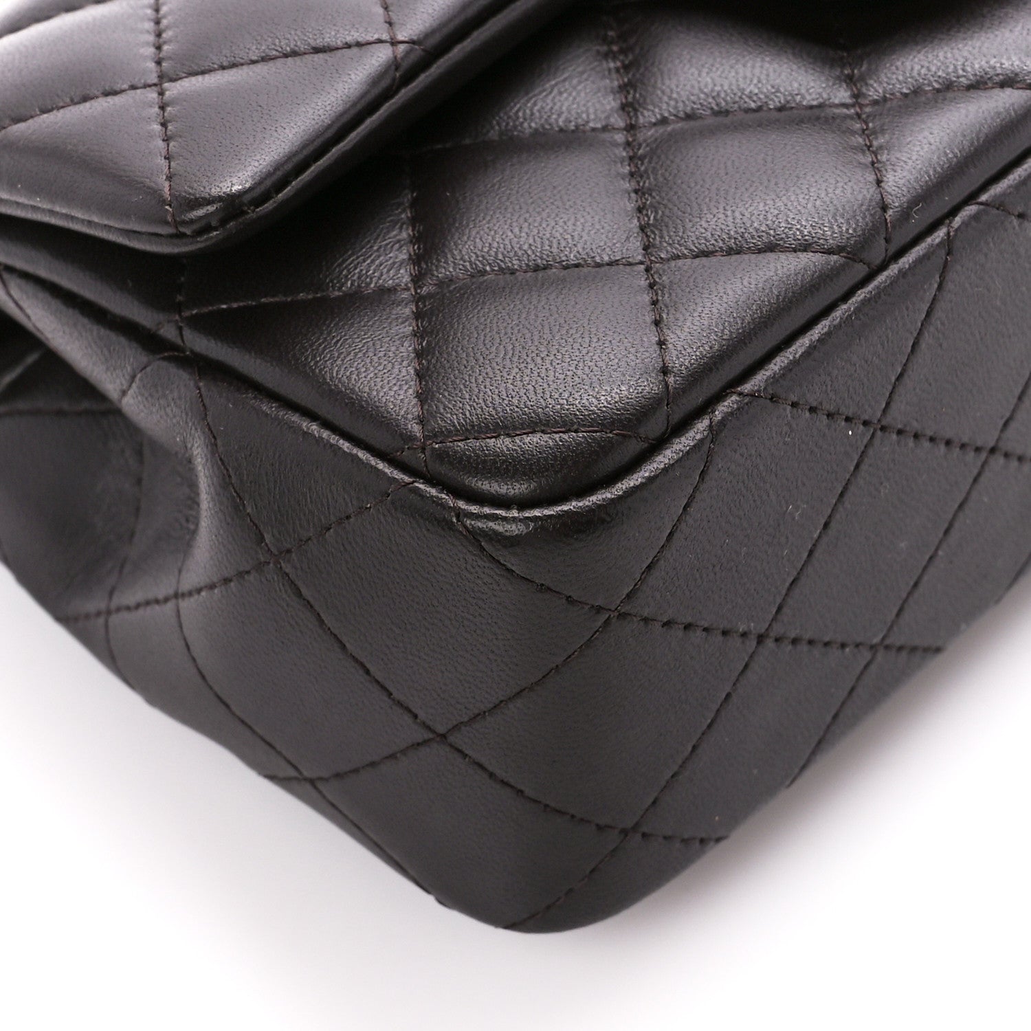 Lambskin Quilted Mini Rectangular Flap Dark Brown