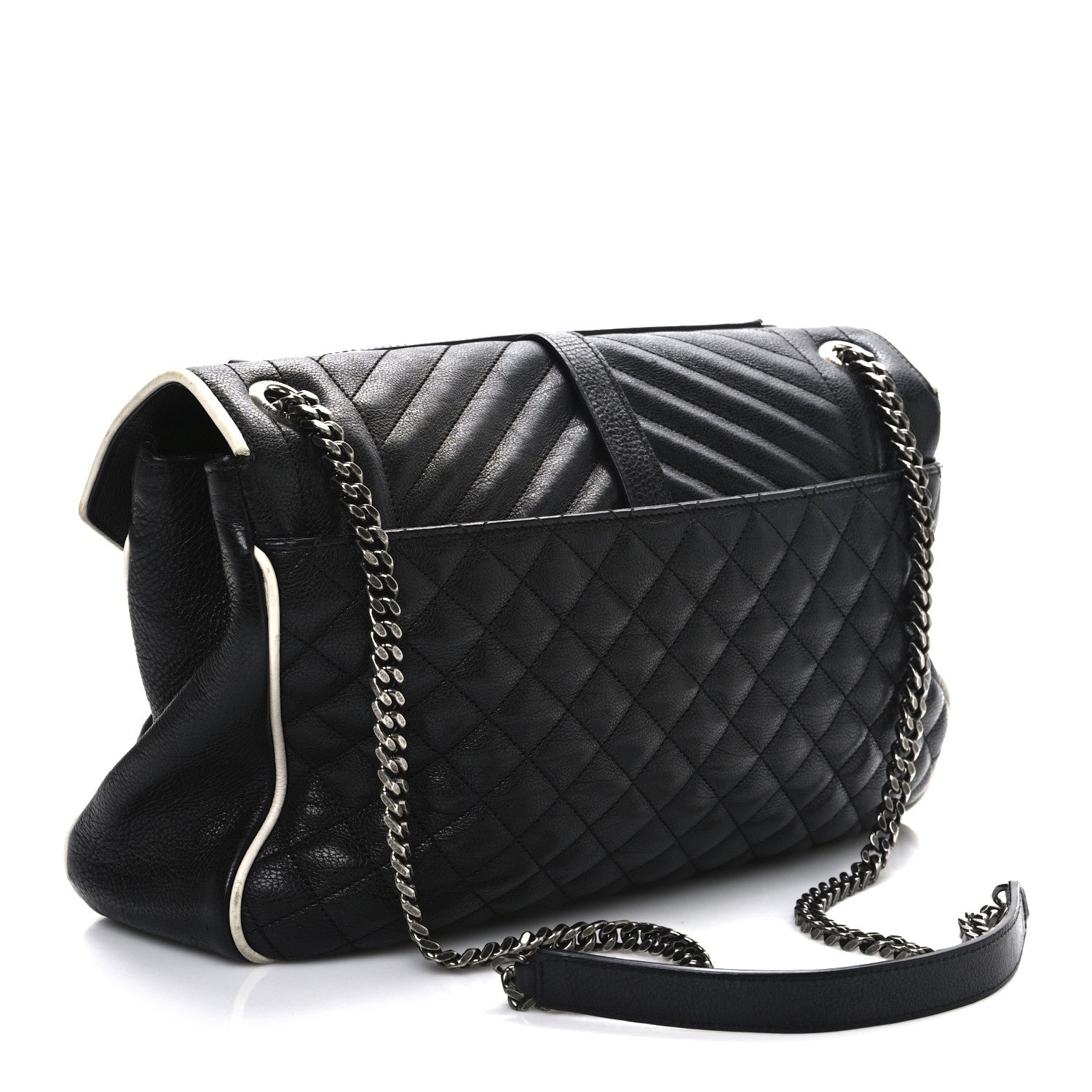 Calfskin Mixed Matelasse Triquilt Large Monogram Envelope Satchel Black White