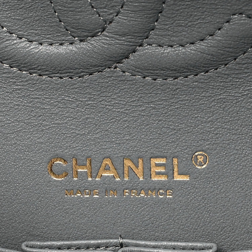 Caviar Quilted Medium Double Flap Grey