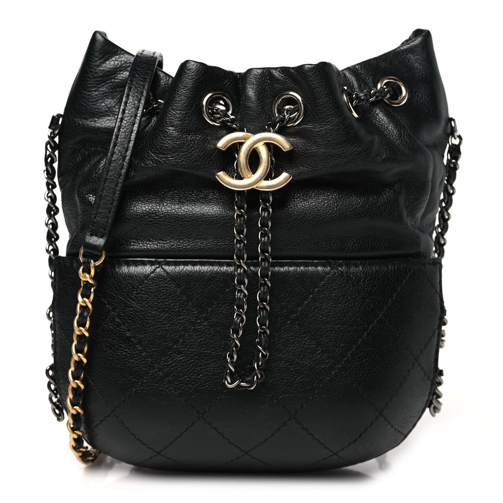 Calfskin Quilted Small Gabrielle Bucket Black
