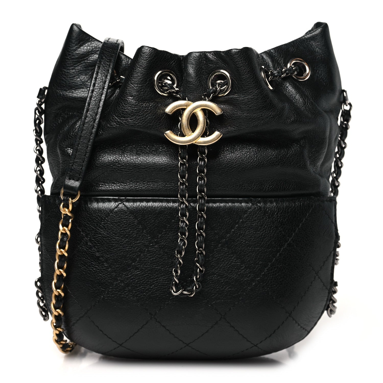 Calfskin Quilted Small Gabrielle Bucket Black