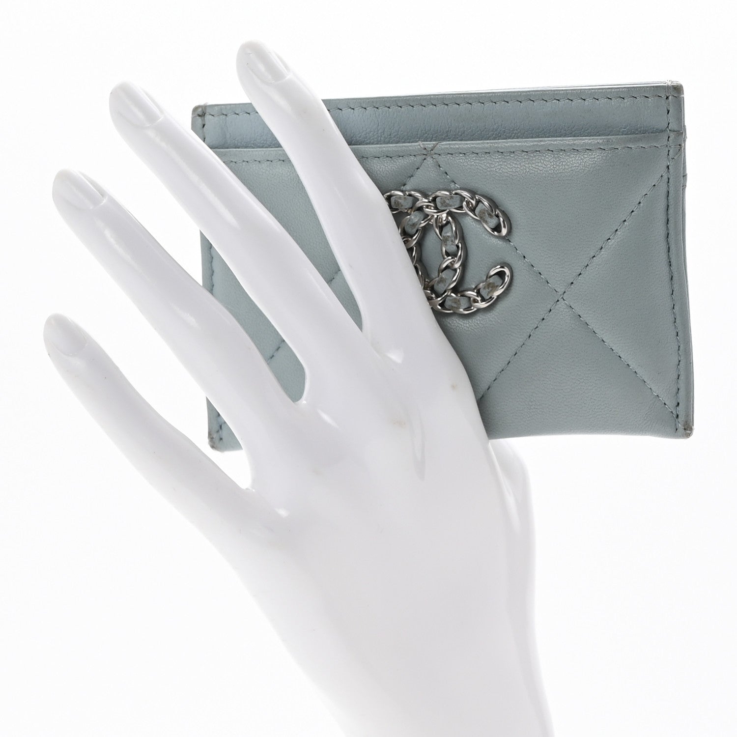 Lambskin Quilted Chanel 19  Holder Light Blue