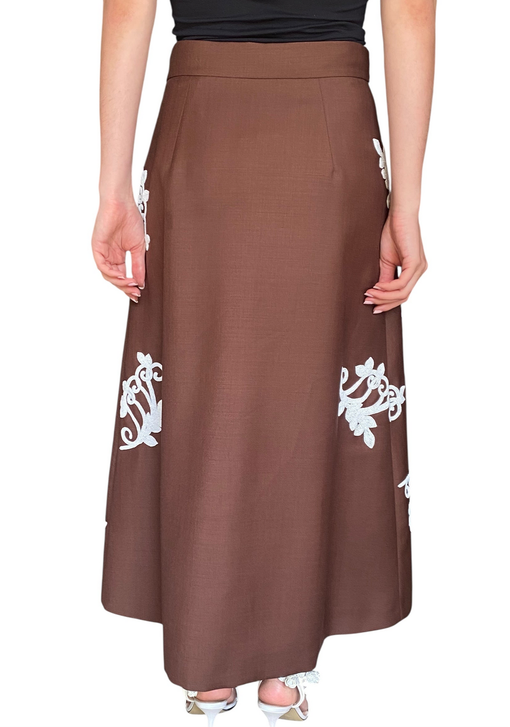 Prada Brown Mohair Floral Sequin Embellished Skirt -  42