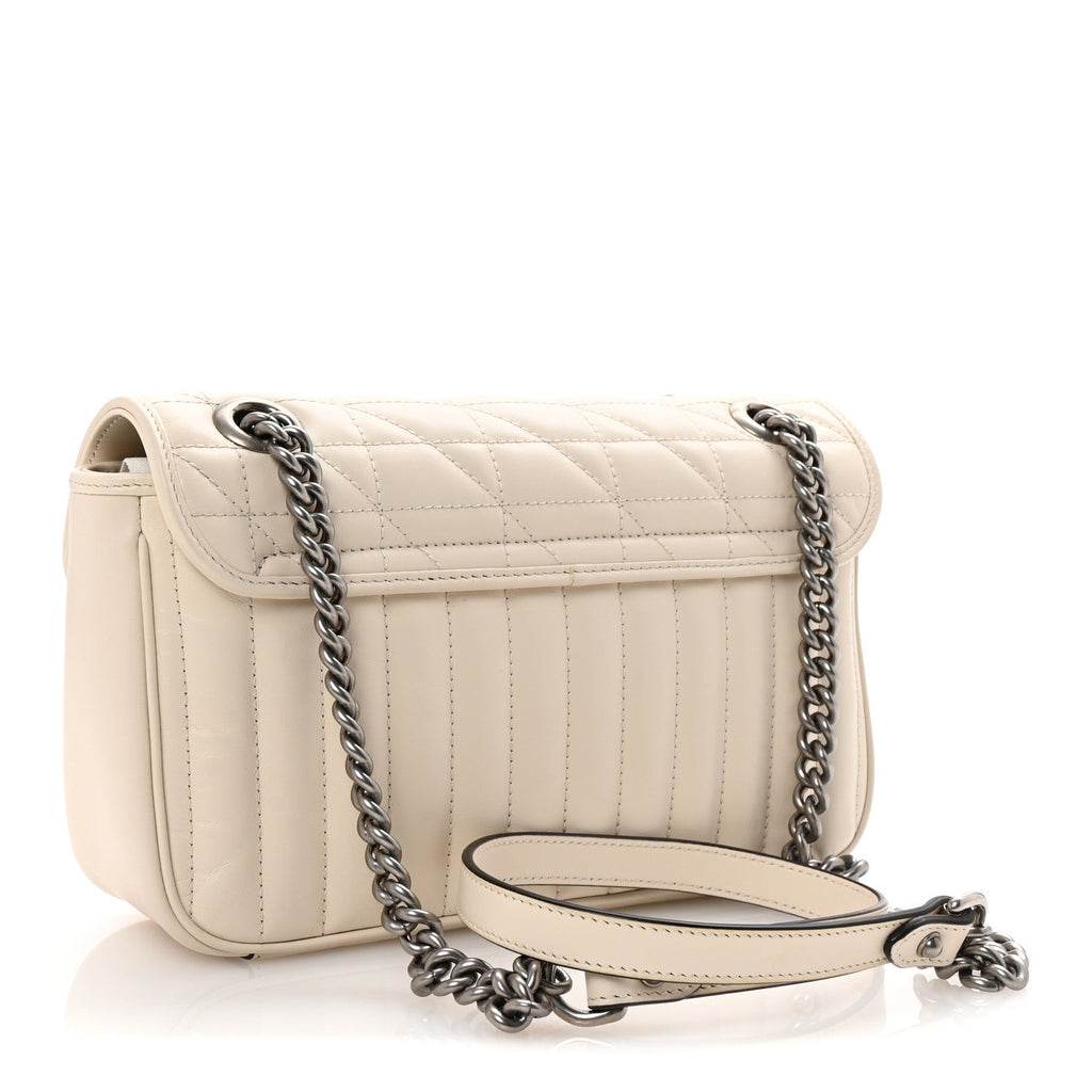 Calfskin Matelasse Aria Small GG Marmont Shoulder Bag Mystic White