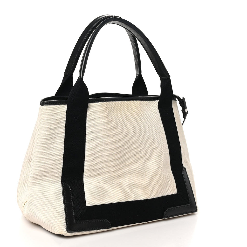 Cotton Canvas Satin Calfskin M Navy Cabas Natural Black