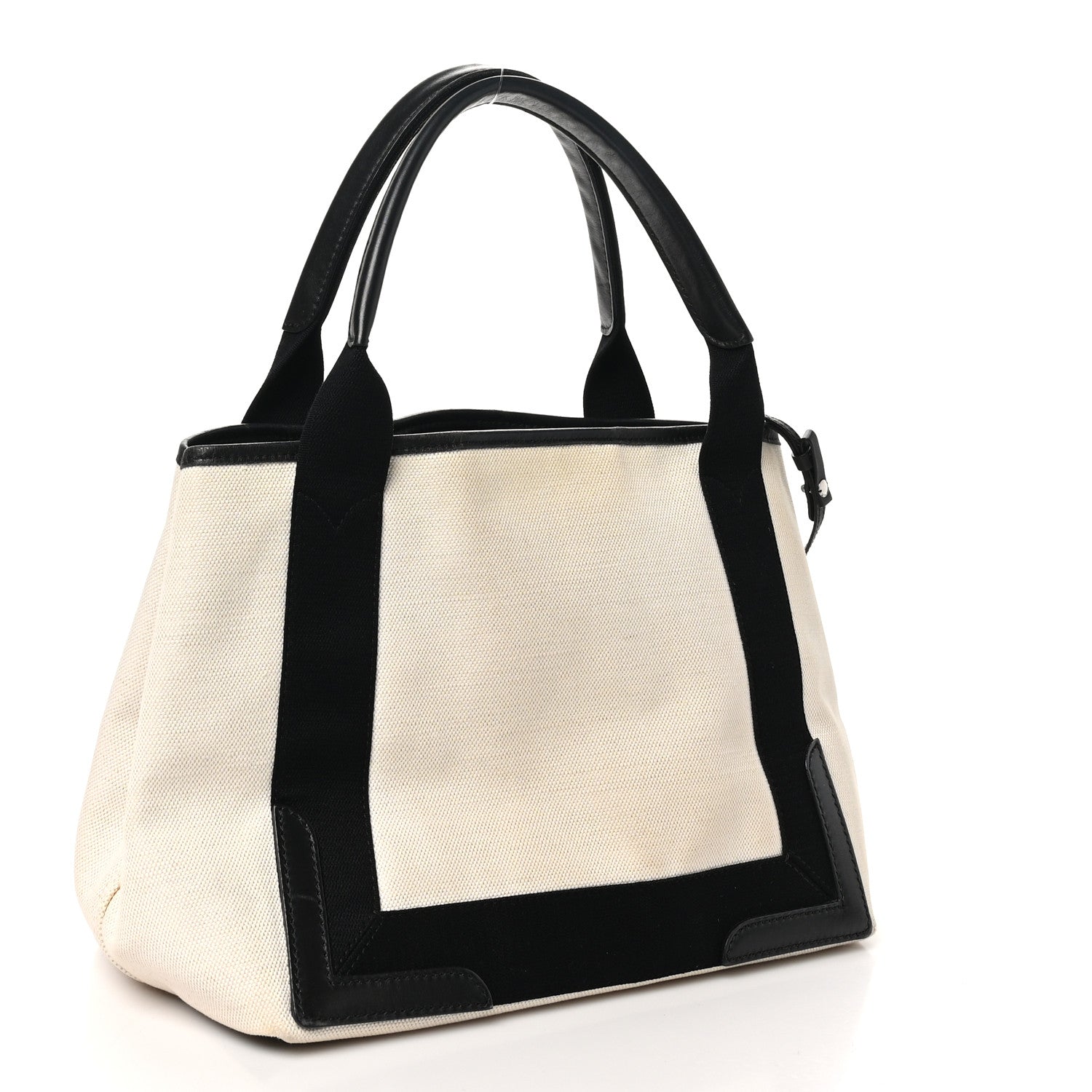 Cotton Canvas Satin Calfskin M Navy Cabas Natural Black
