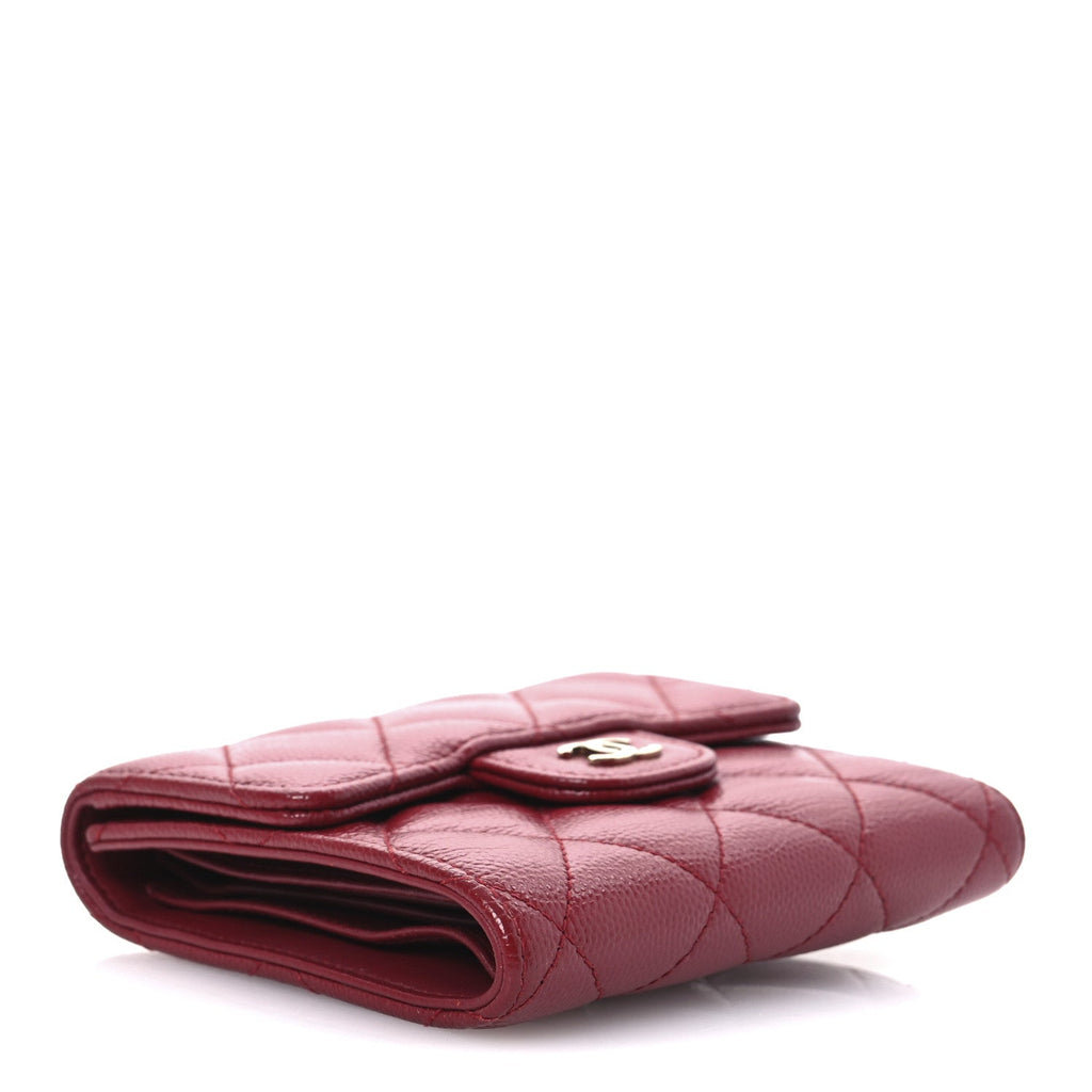 Caviar Quilted Compact Flap Wallet Dark Red