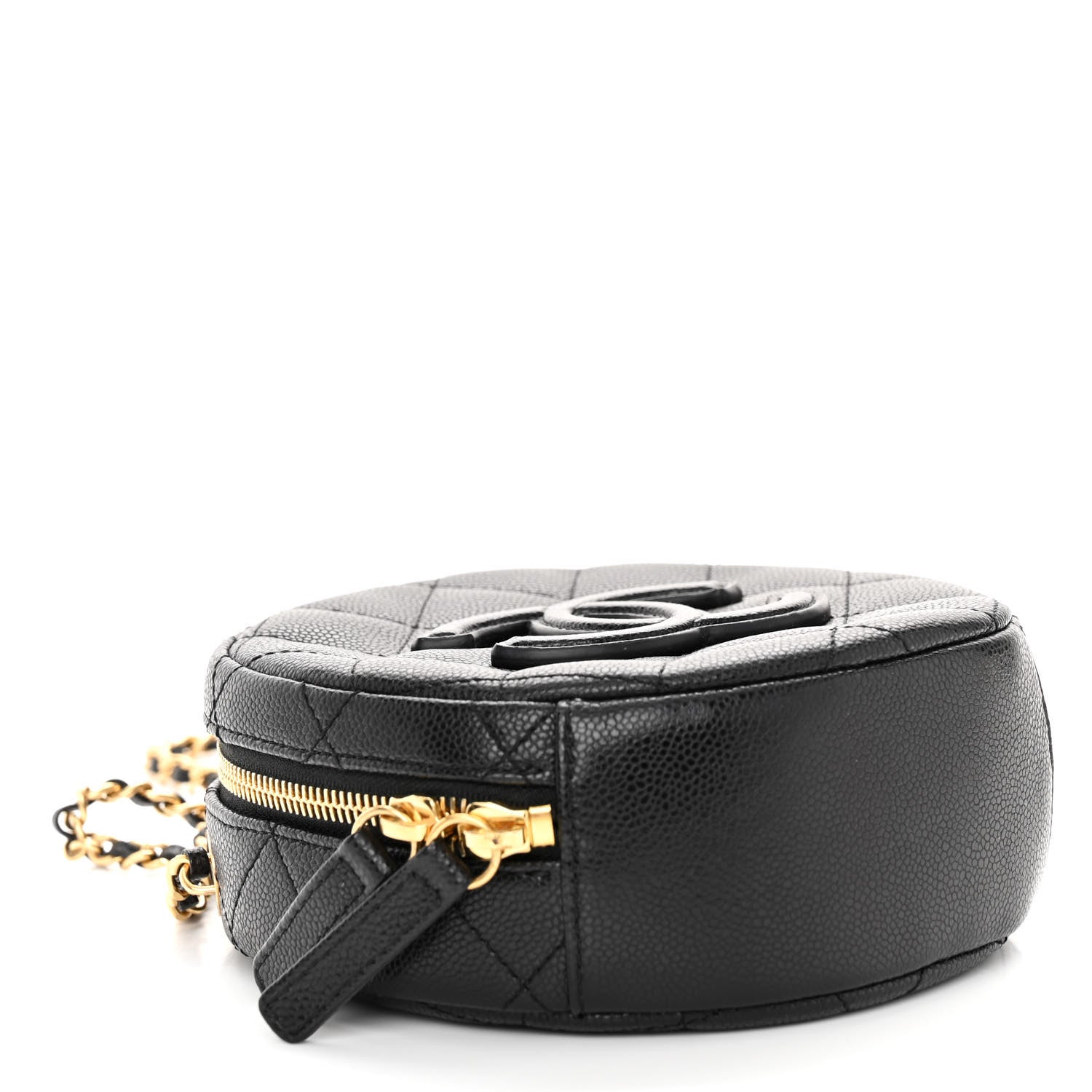 Caviar Quilted Small Round Vanity With Chain Black