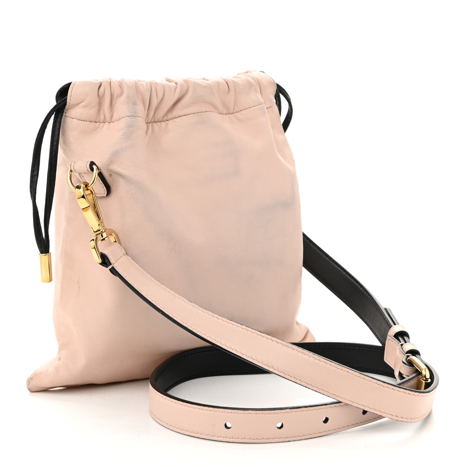 Soft Nappa Logo Small Drawstring Pouch Bag Rosa Quarzo Black
