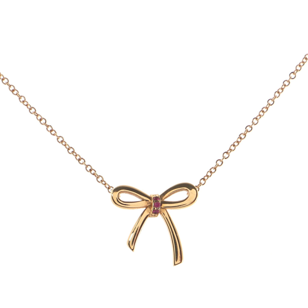Bow Pendant Necklace 18K Rose Gold with Pink Sapphires Mini