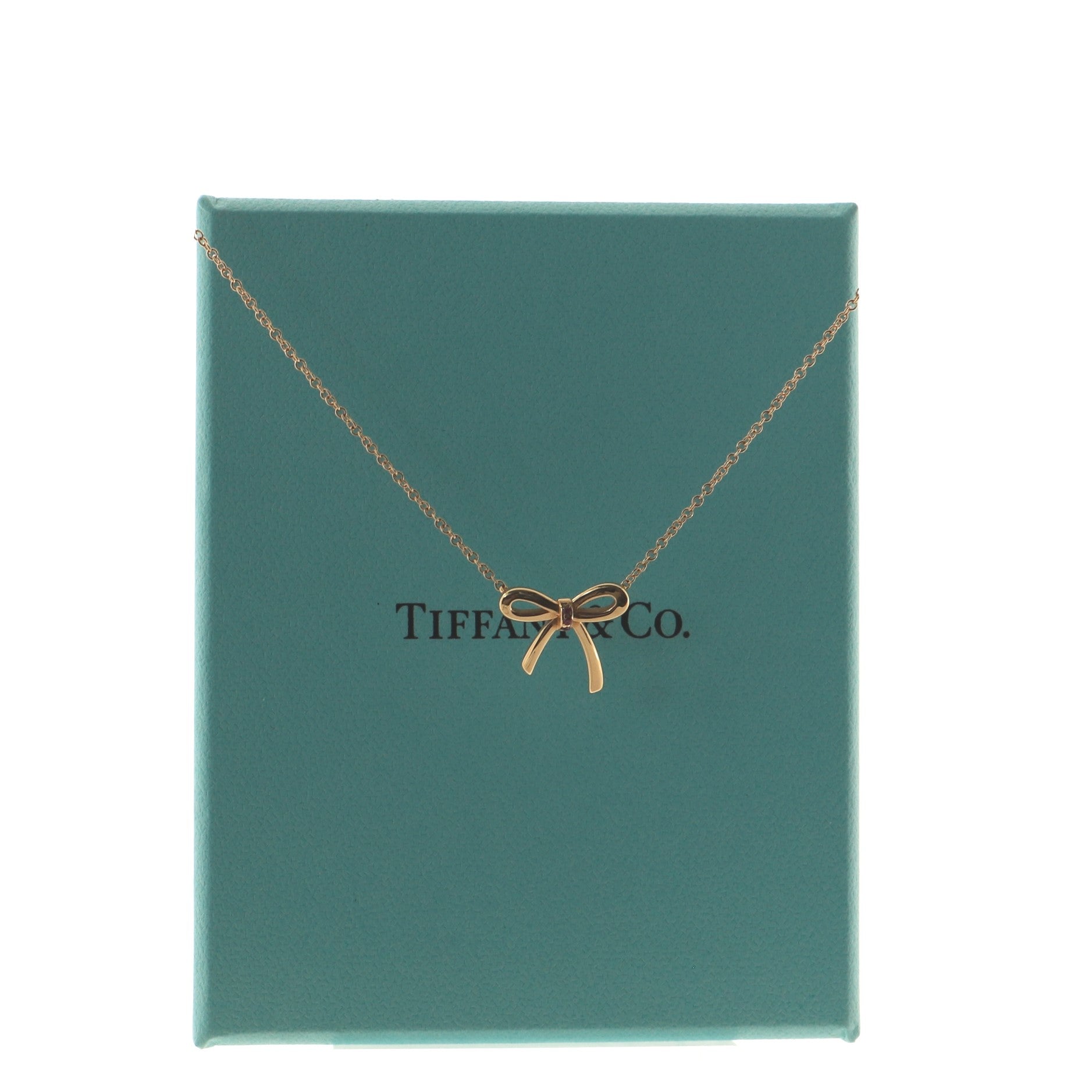 Bow Pendant Necklace 18K Rose Gold with Pink Sapphires Mini