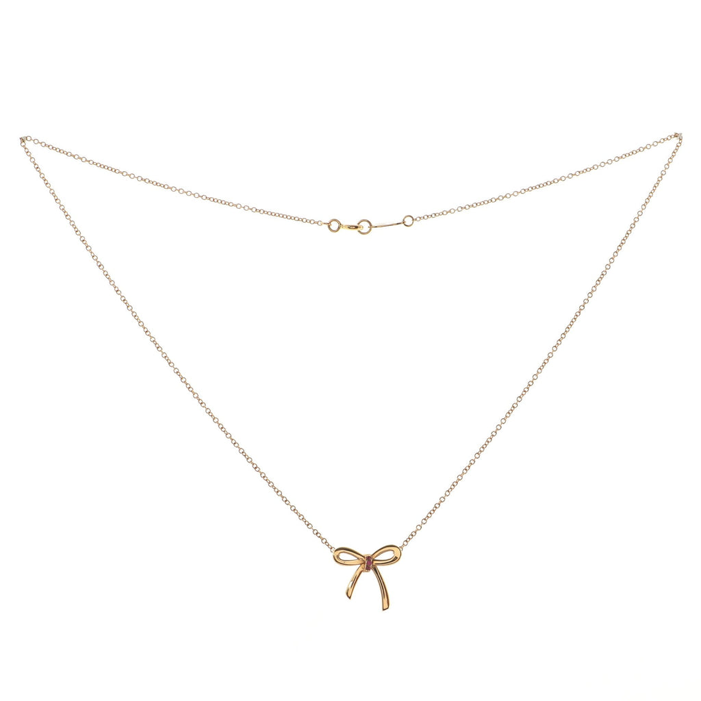 Bow Pendant Necklace 18K Rose Gold with Pink Sapphires Mini