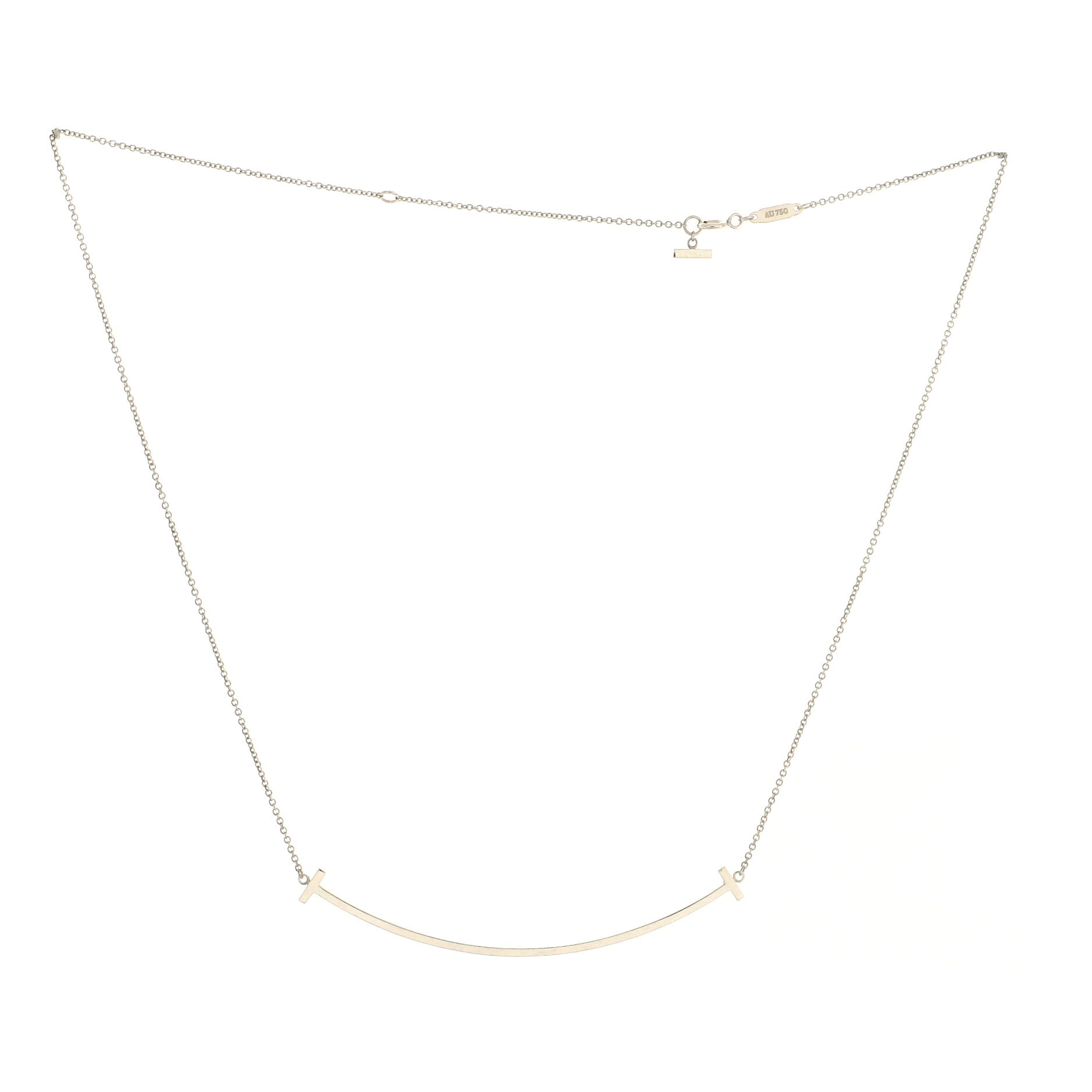T Smile Pendant Necklace 18K White Gold XL