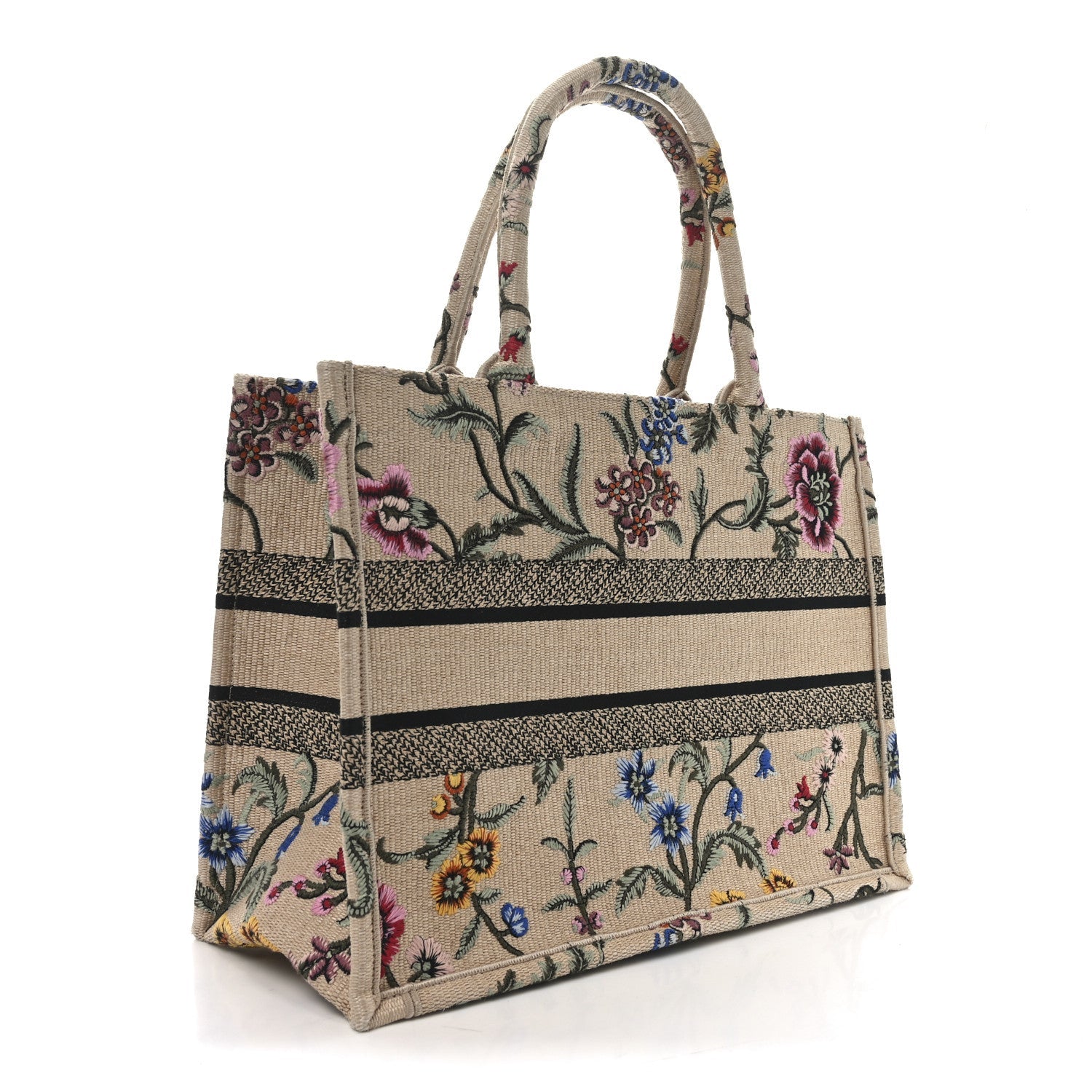 Raffia Embroidered Petites Fleurs Medium Book Tote Natural