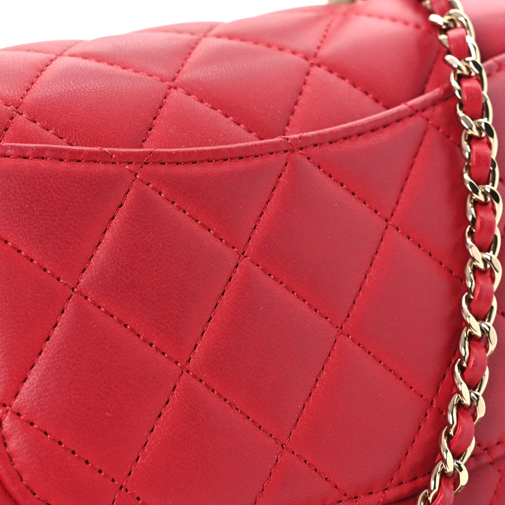 Lambskin Quilted Mini Top Handle Rectangular Flap Red