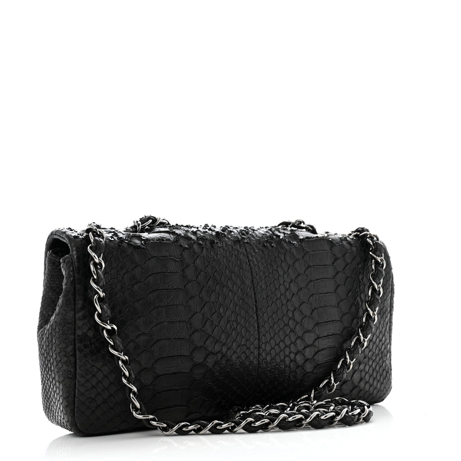 Metallic Snakeskin Sequin Flap Black