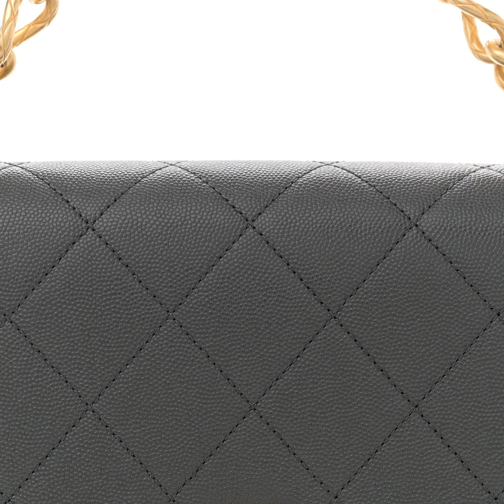 Caviar Quilted Bracelet On Chain Flap Dark Grey