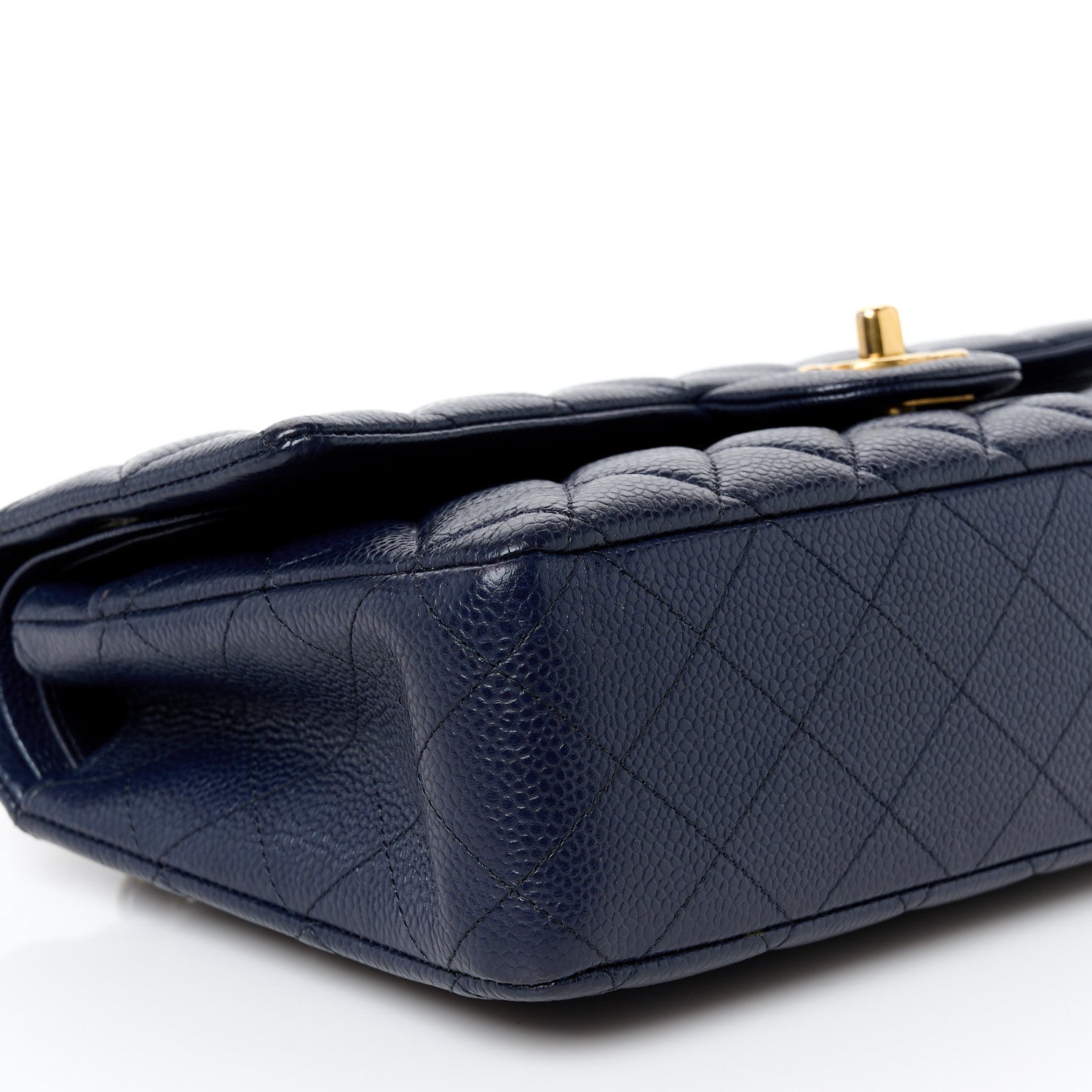 Caviar Quilted Medium Double Flap Navy