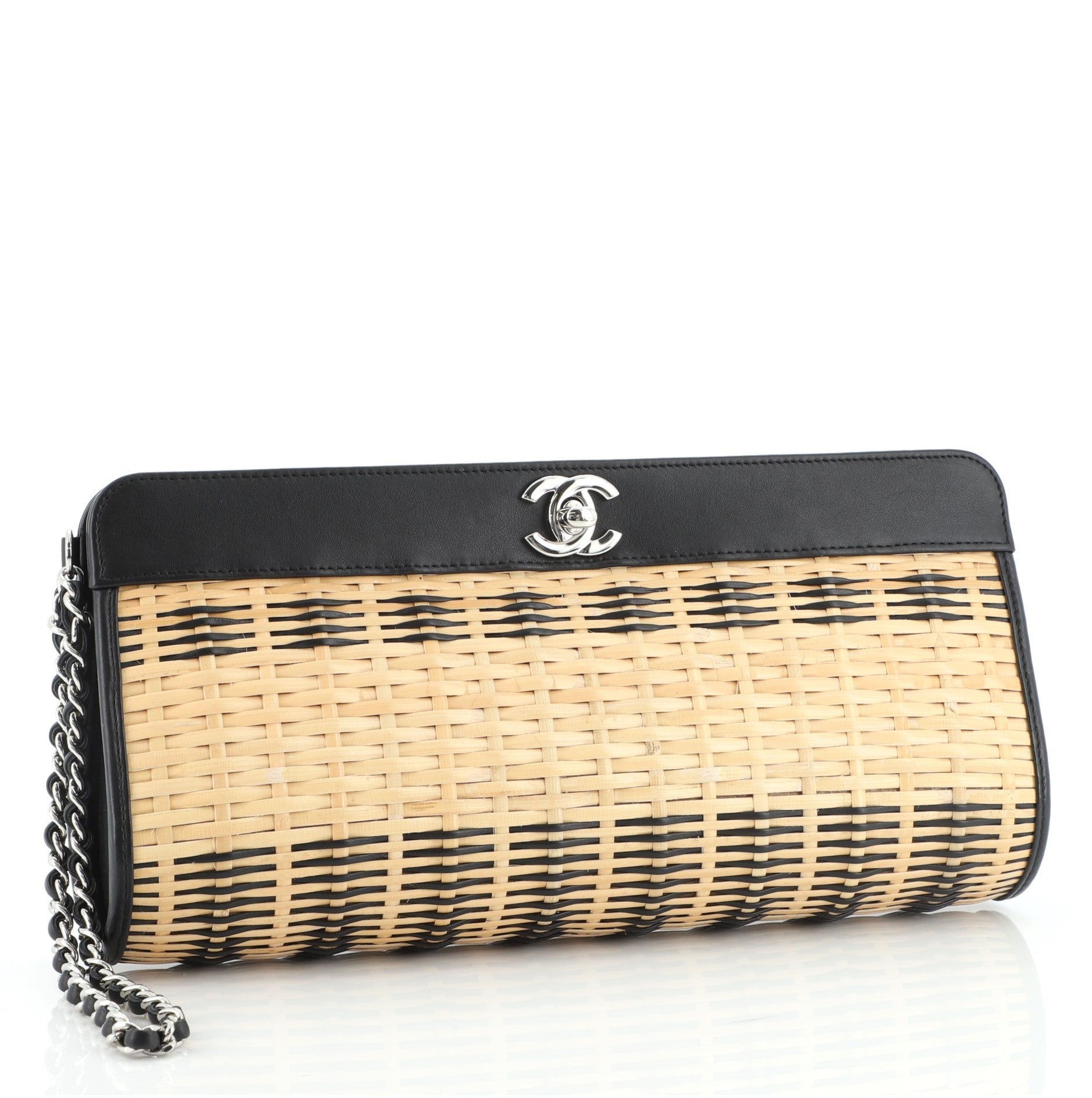 CC Wristlet Clutch Rattan and Calfskin