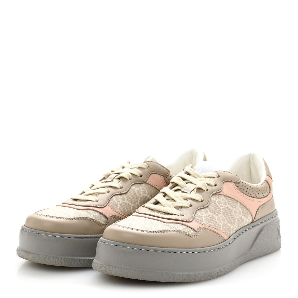 Calfskin GG Supreme Monogram Perforated Womens Platform 55mm Sneakers 39.5 Apricot Pink Beige Grey