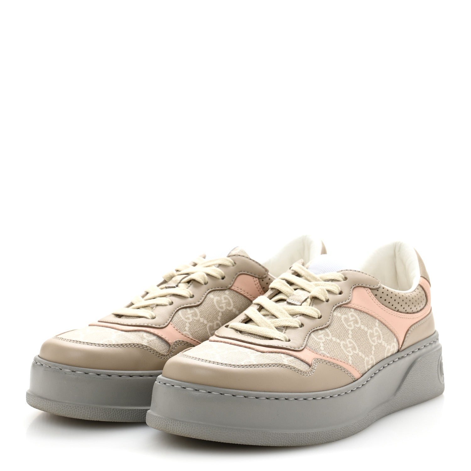 Calfskin GG Supreme Monogram Perforated Womens Platform 55mm Sneakers 39.5 Apricot Pink Beige Grey