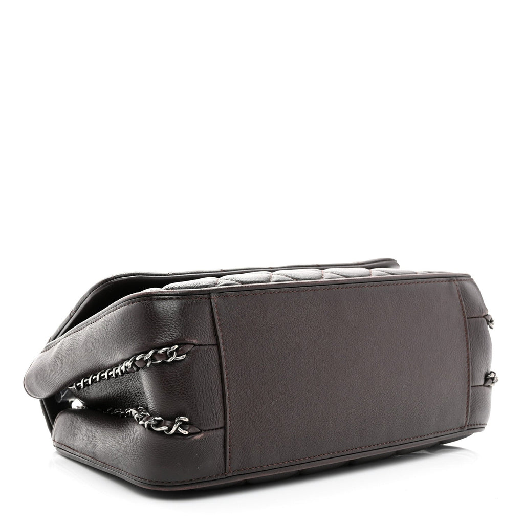 Calfskin Quilted Medium Frame in Chain Flap Brown