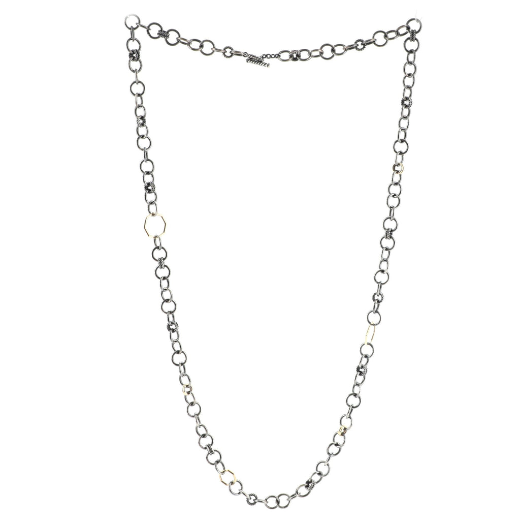 Stax Round Link Necklace Blackened Sterling Silver with 18K Yellow Gold