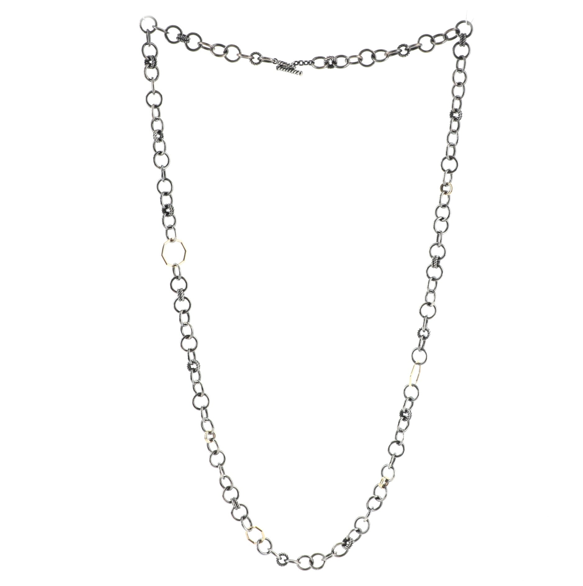 Stax Round Link Necklace Blackened Sterling Silver with 18K Yellow Gold