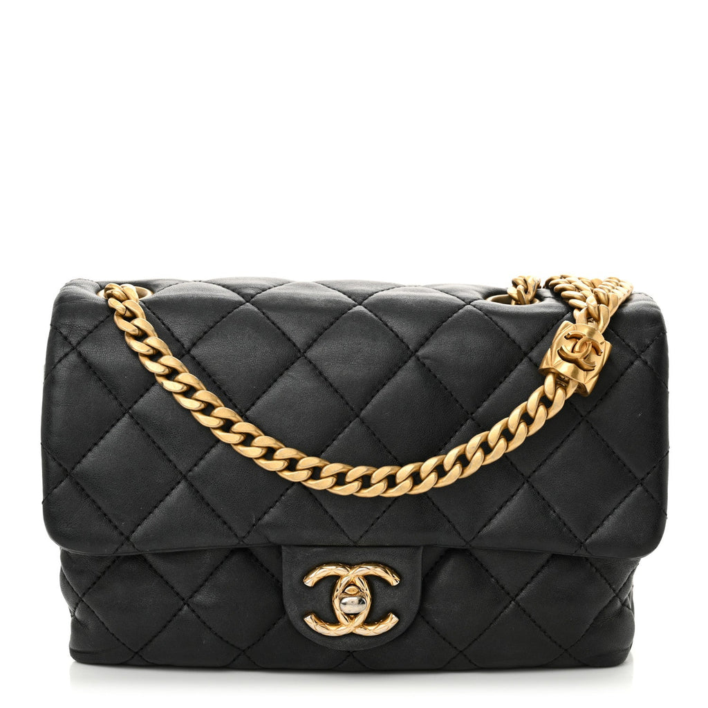 Lambskin Quilted Small Pillow Crush Flap Black