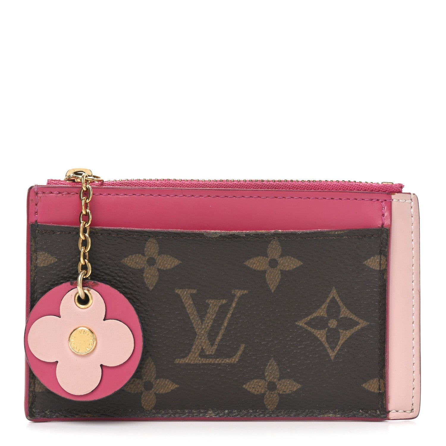 Monogram Blooming Flowers Zipped  Holder Hot Pink Rose Ballerine