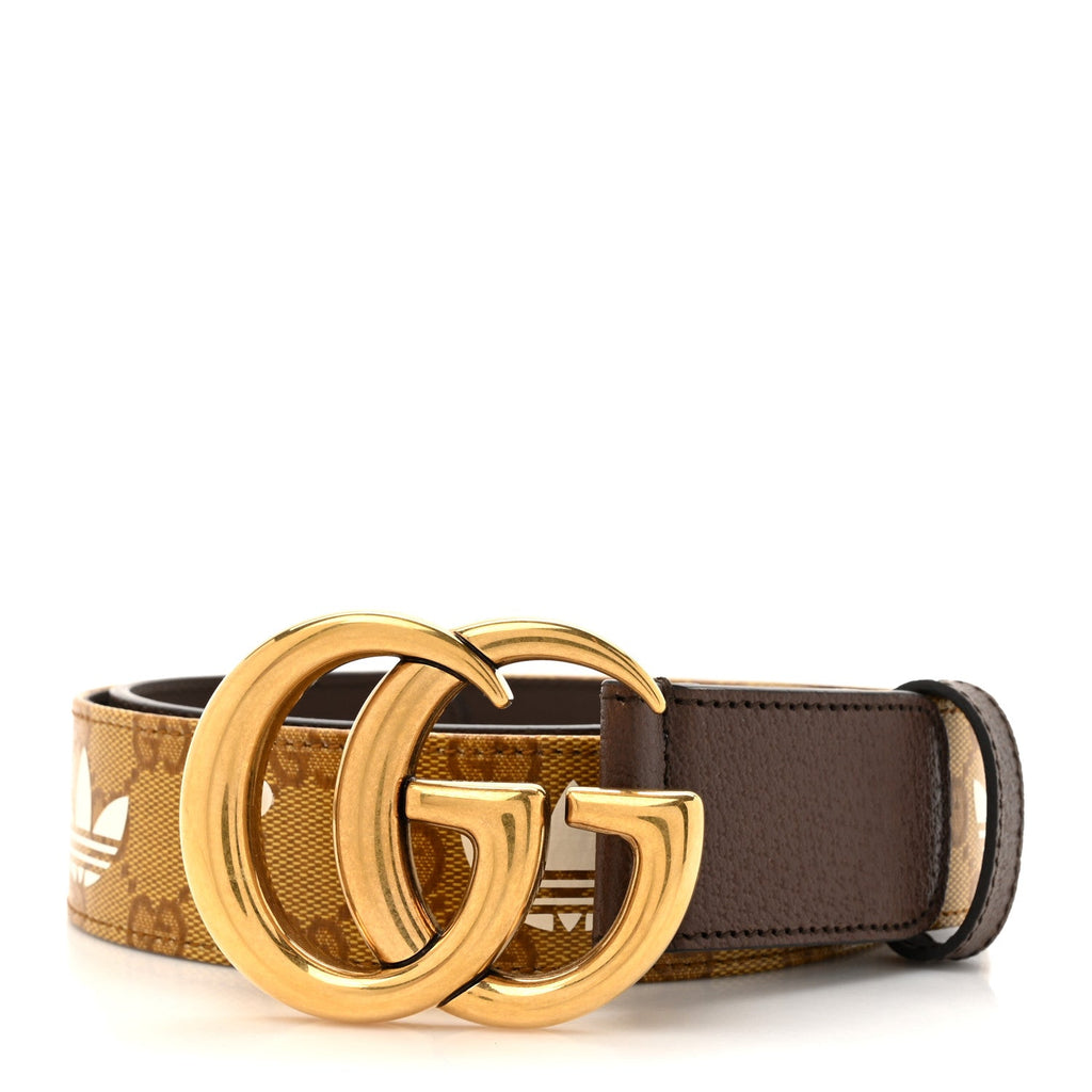 X ADIDAS Canvas Calfskin Double G 40mm Belt 85 34 Brown