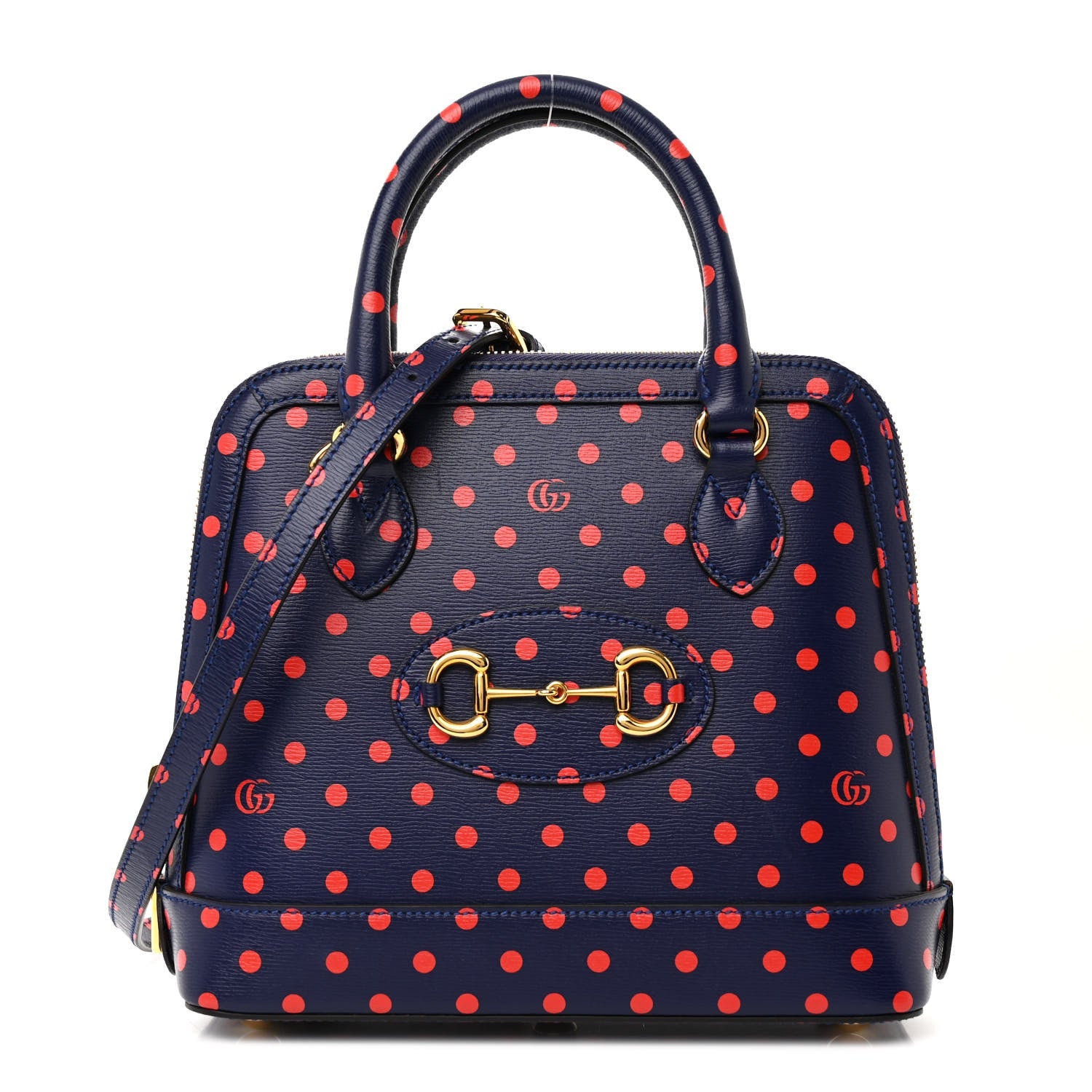 Shangai Calfskin Polka Dot Small Horsebit 1955 Top Handle Bag Blue Red