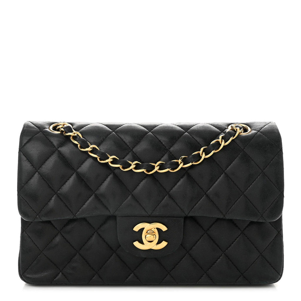 Lambskin Quilted Small Double Flap Black