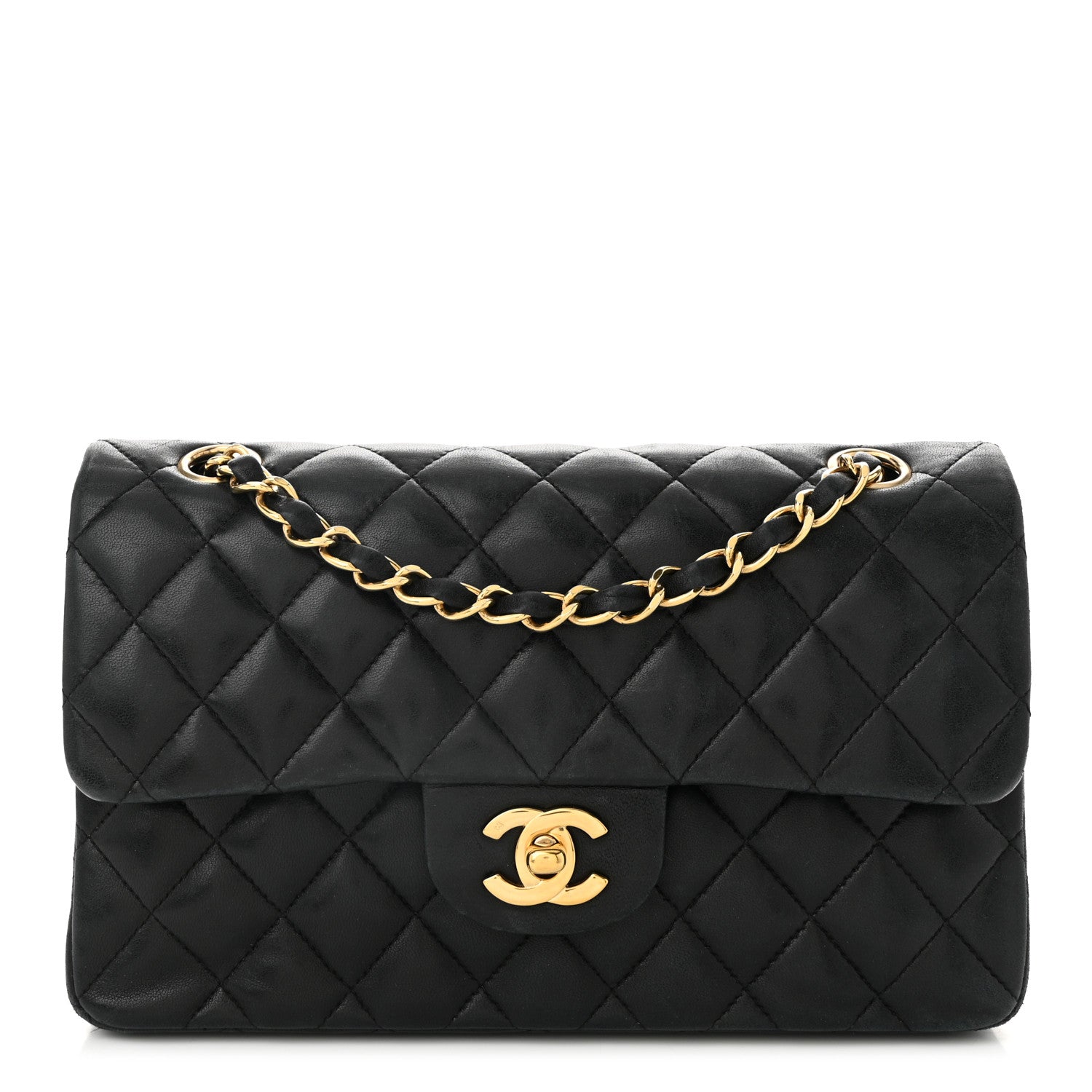Lambskin Quilted Small Double Flap Black