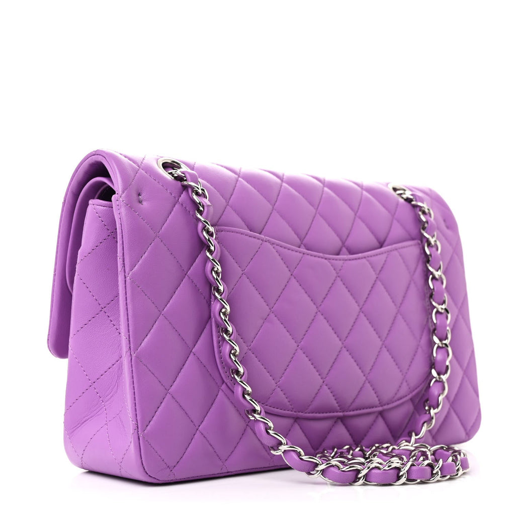 Lambskin Quilted Medium Double Flap Purple