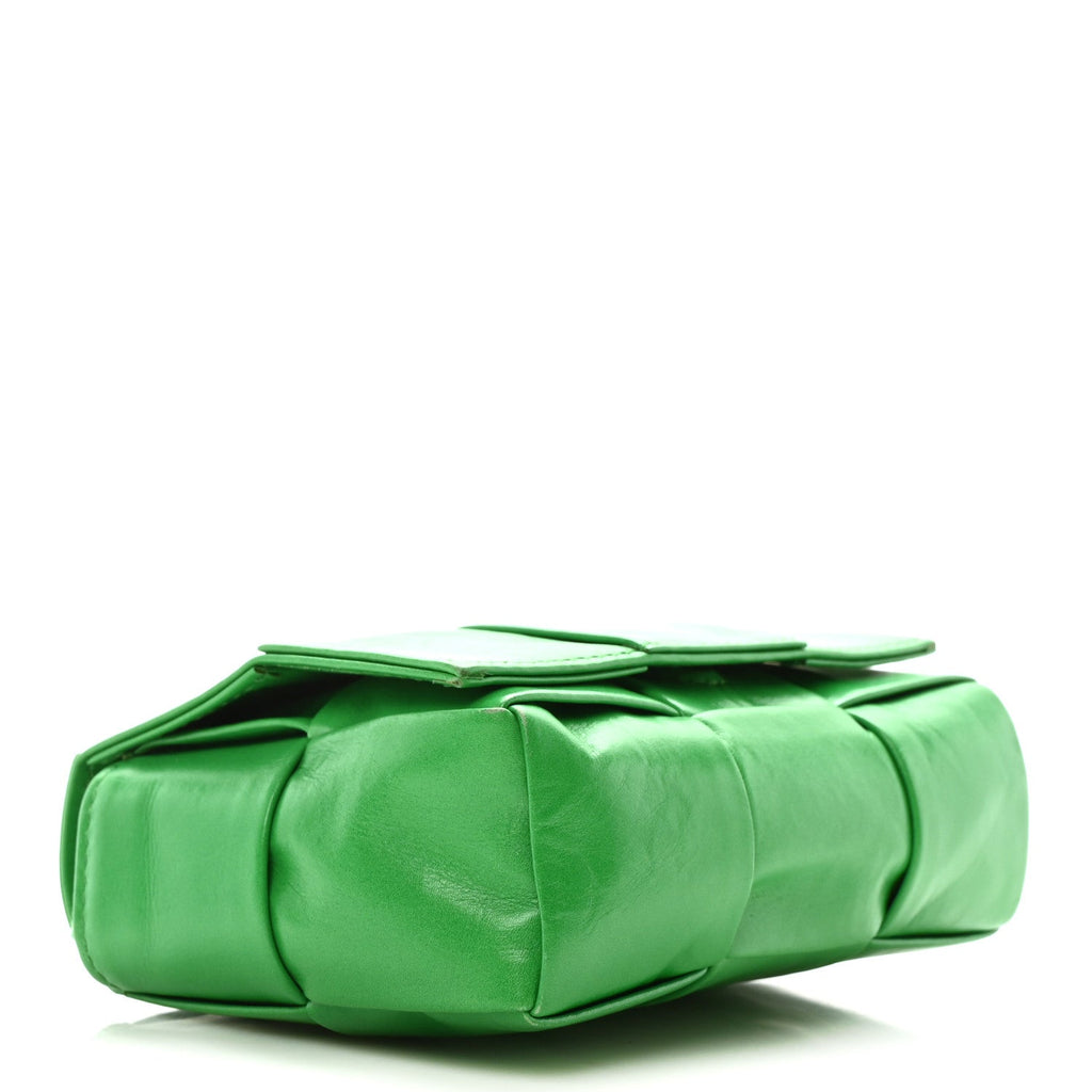 Crinkled Lambskin Maxi Intrecciato Extra Mini Cassette Crossbody Bag Parakeet