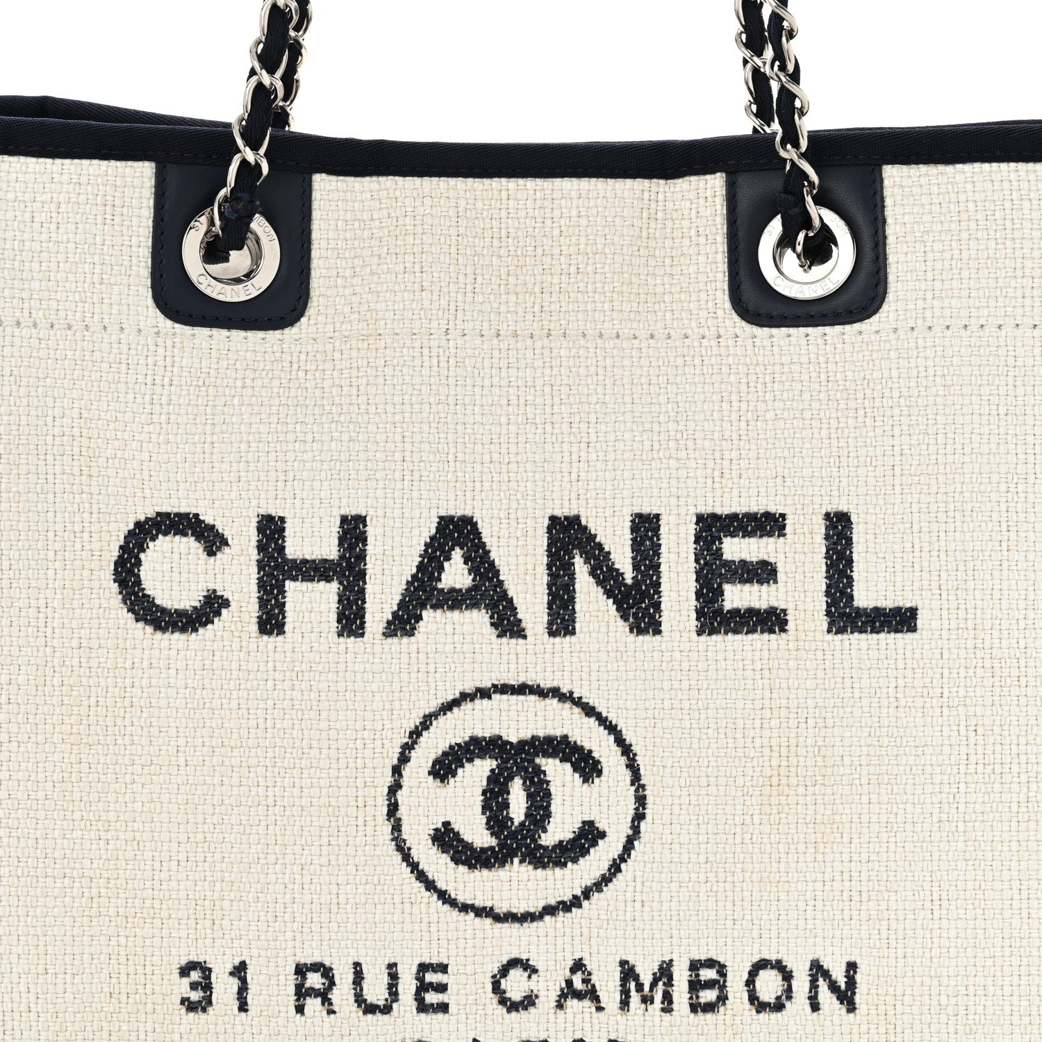Woven Straw Raffia Small Deauville Tote White Navy