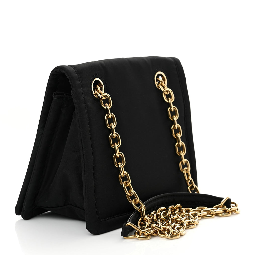 Tessuto Nylon Chain Flap Shoulder Bag Black