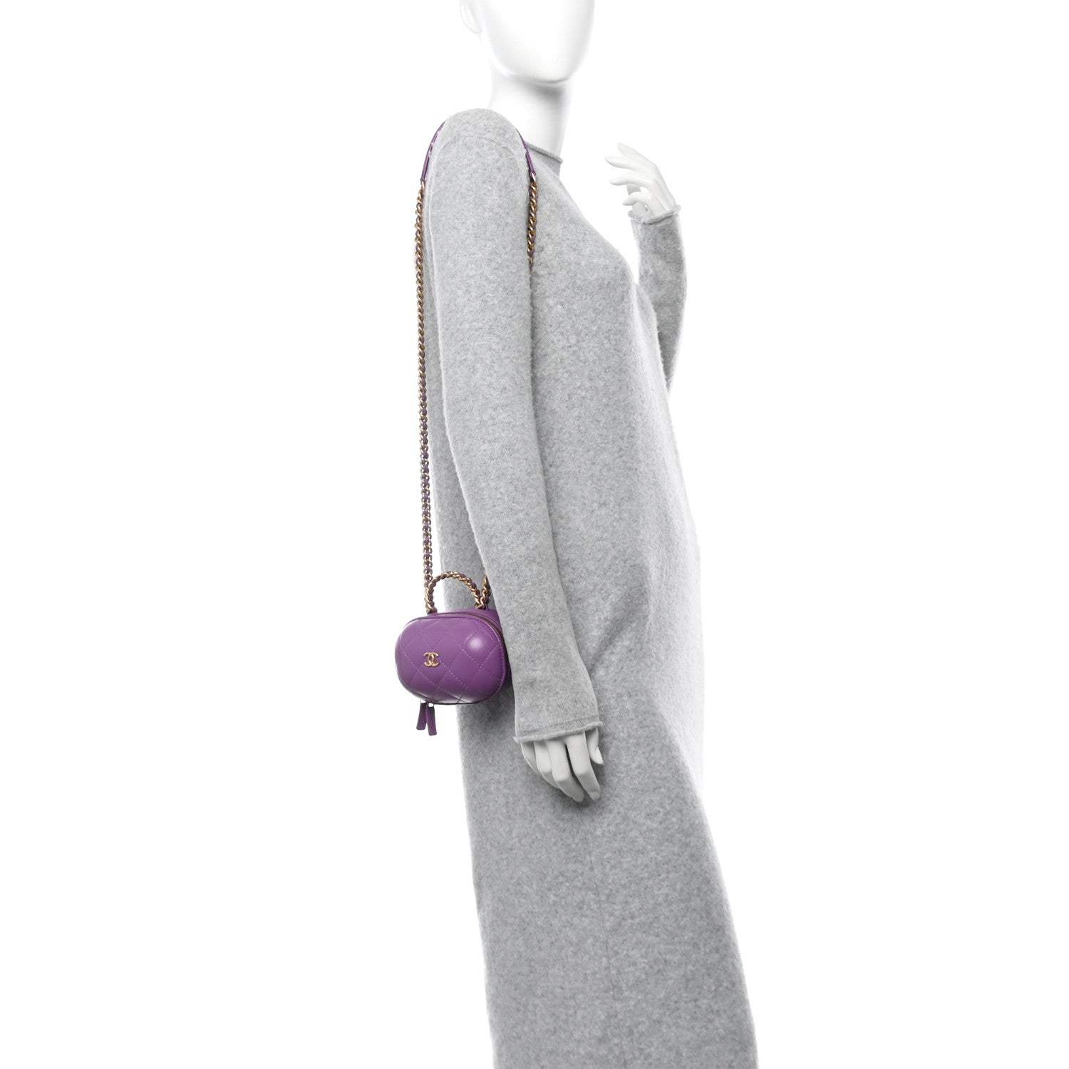 Lambskin Quilted CC Bubble Vanity Case With Chain Purple